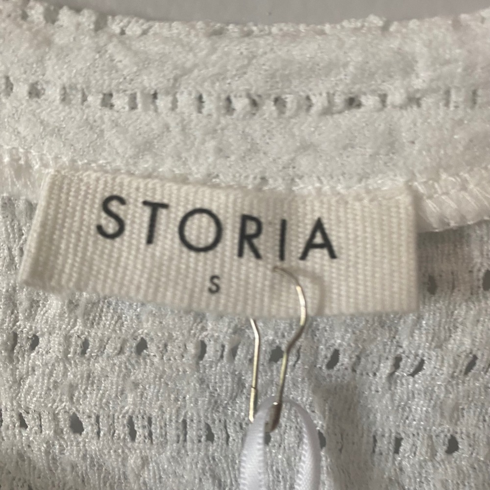 Storia Anthropologie Women Sm White Textured Pointelle Raglan Short Sleeve Top - Picture 3 of 5